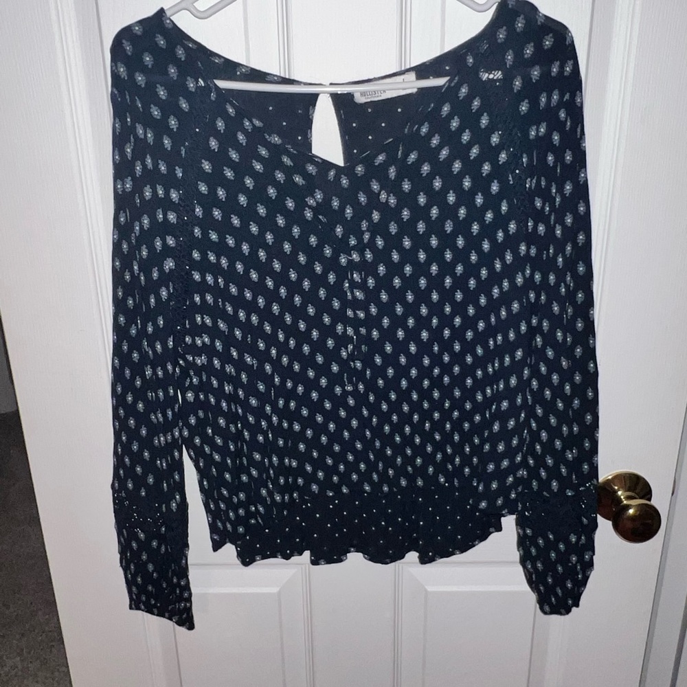 Hollister Navy Blue Floral Long Sleeve Blouse
